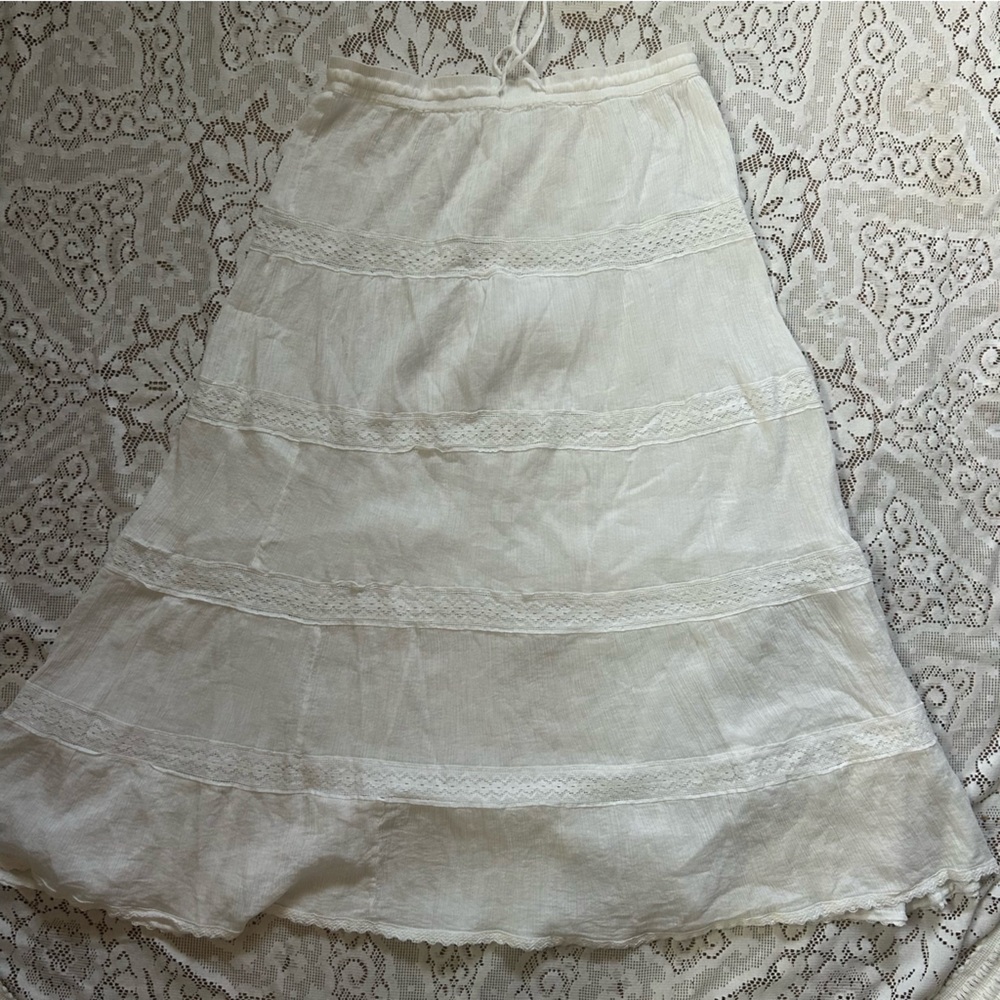 Lace Trimmed White Maxi Skirt